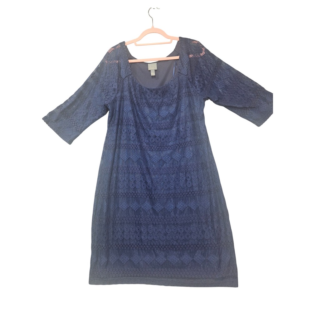 Robbie Bee Indigo Blue Geometric Lace 3/4 Sleeve Sheath Dress XL NWT R1D741L09BJ